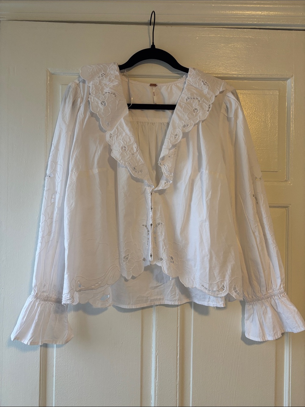 Free People Maisie White Eyelet Ruffle Collar Blouse